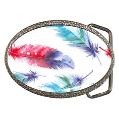 Feathers Boho Style Purple Red And Blue Watercolor Belt Buckles by genx