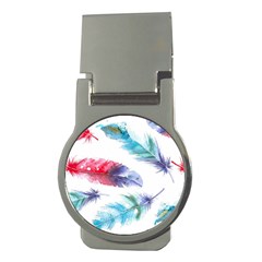 Feathers Boho Style Purple Red And Blue Watercolor Money Clips (round)  by genx