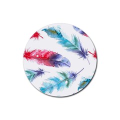 Feathers Boho Style Purple Red And Blue Watercolor Rubber Round Coaster (4 Pack)  by genx