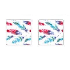 Feathers Boho Style Purple Red And Blue Watercolor Cufflinks (square) by genx