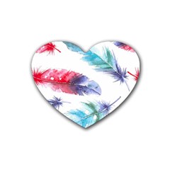 Feathers Boho Style Purple Red And Blue Watercolor Rubber Coaster (heart)  by genx