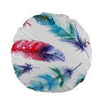 Feathers Boho Style Purple Red and Blue Watercolor Standard 15  Premium Round Cushions Front