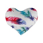 Feathers Boho Style Purple Red and Blue Watercolor Standard 16  Premium Heart Shape Cushions Back