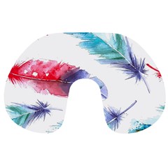 Feathers Boho Style Purple Red And Blue Watercolor Travel Neck Pillows by genx