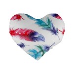 Feathers Boho Style Purple Red and Blue Watercolor Standard 16  Premium Flano Heart Shape Cushions Front