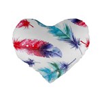 Feathers Boho Style Purple Red and Blue Watercolor Standard 16  Premium Flano Heart Shape Cushions Back