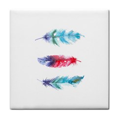 Feathers Boho Style Purple Red And Blue Watercolor Tile Coasters by genx