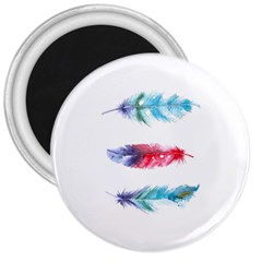 Feathers Boho Style Purple Red And Blue Watercolor 3  Magnets by genx