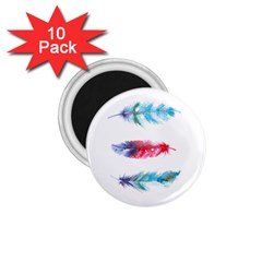 Feathers Boho Style Purple Red And Blue Watercolor 1 75  Magnets (10 Pack)  by genx