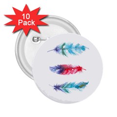 Feathers Boho Style Purple Red And Blue Watercolor 2 25  Buttons (10 Pack)  by genx