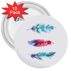 Feathers Boho Style Purple Red And Blue Watercolor 3  Buttons (10 Pack)  by genx