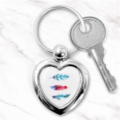 Feathers Boho Style Purple Red And Blue Watercolor Key Chains (heart)  by genx