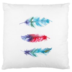 Feathers Boho Style Purple Red And Blue Watercolor Large Flano Cushion Case (one Side) by genx