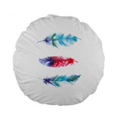 Feathers Boho Style Purple Red And Blue Watercolor Standard 15  Premium Flano Round Cushions by genx