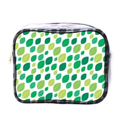 Leaves Green Modern Pattern Naive Retro Leaf Organic Mini Toiletries Bag (one Side)