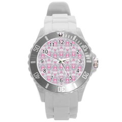 Seamless Pattern Background Round Plastic Sport Watch (l)