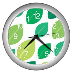 Leaves Green Modern Pattern Naive Retro Leaf Organic Wall Clock (silver) by genx