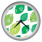 Leaves Green Modern Pattern Naive retro leaf organic Wall Clock (Silver) Front