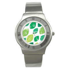 Leaves Green Modern Pattern Naive Retro Leaf Organic Stainless Steel Watch by genx