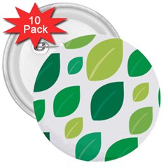 Leaves Green Modern Pattern Naive Retro Leaf Organic 3  Buttons (10 Pack)  by genx