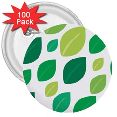 Leaves Green Modern Pattern Naive Retro Leaf Organic 3  Buttons (100 Pack)  by genx