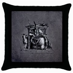 Odin On His Throne With Ravens Wolf On Black Stone Texture Throw Pillow Case (black) by snek