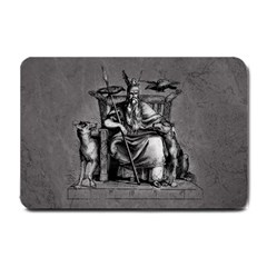 Odin On His Throne With Ravens Wolf On Black Stone Texture Small Doormat  by snek