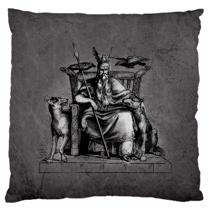 Odin on his Throne with ravens wolf on black stone texture Large Flano Cushion Case (Two Sides)