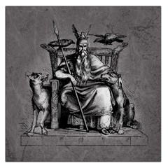 Odin On His Throne With Ravens Wolf On Black Stone Texture Large Satin Scarf (square) by snek