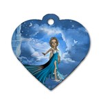 Cute Fairy In The Sky Dog Tag Heart (Two Sides) Back