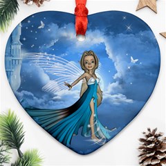 Cute Fairy In The Sky Ornament (heart) by FantasyWorld7