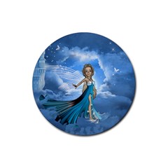 Cute Fairy In The Sky Rubber Coaster (round)  by FantasyWorld7