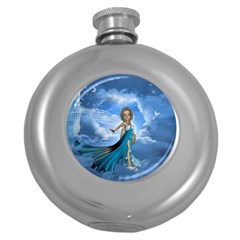 Cute Fairy In The Sky Round Hip Flask (5 Oz) by FantasyWorld7