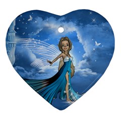 Cute Fairy In The Sky Heart Ornament (two Sides) by FantasyWorld7