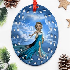 Cute Fairy In The Sky Ornament (oval Filigree) by FantasyWorld7