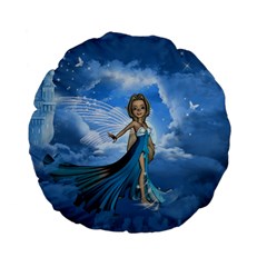 Cute Fairy In The Sky Standard 15  Premium Flano Round Cushions by FantasyWorld7