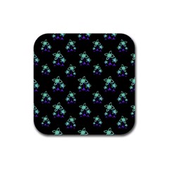 Dark Floral Drawing Print Pattern Rubber Square Coaster (4 Pack) 