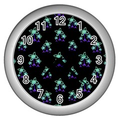 Dark Floral Drawing Print Pattern Wall Clock (silver) by dflcprintsclothing