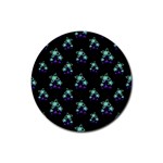 Dark Floral Drawing Print Pattern Rubber Coaster (Round)  Front