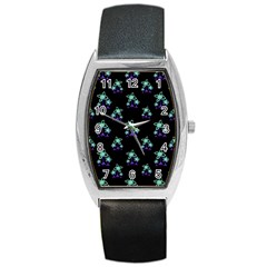 Dark Floral Drawing Print Pattern Barrel Style Metal Watch