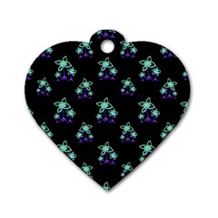 Dark Floral Drawing Print Pattern Dog Tag Heart (one Side) by dflcprintsclothing