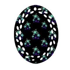 Dark Floral Drawing Print Pattern Oval Filigree Ornament (two Sides)