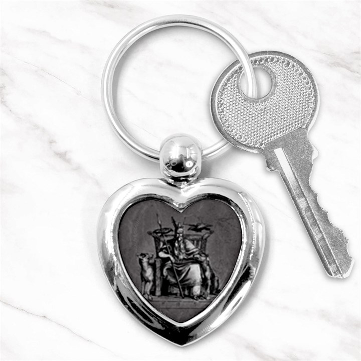 Odin on his Throne with ravens wolf on black stone texture Key Chains (Heart) 