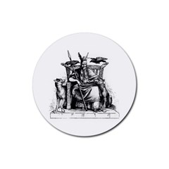 Odin On His Throne With Ravens Wolf On Black Stone Texture Rubber Coaster (round)  by snek