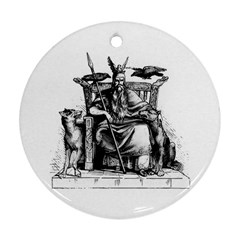 Odin On His Throne With Ravens Wolf On Black Stone Texture Round Ornament (two Sides) by snek