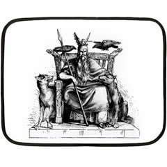 Odin On His Throne With Ravens Wolf On Black Stone Texture Double Sided Fleece Blanket (mini) 