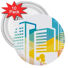 Silhouette Cityscape Building Icon Color City 3  Buttons (10 Pack)  by Sudhe