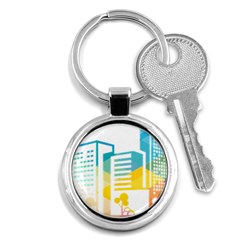 Silhouette Cityscape Building Icon Color City Key Chains (round)  by Sudhe