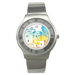 Silhouette Cityscape Building Icon Color City Stainless Steel Watch by Sudhe