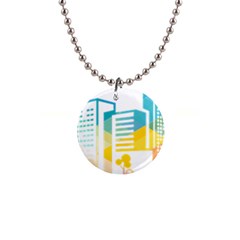 Silhouette Cityscape Building Icon Color City 1  Button Necklace by Sudhe